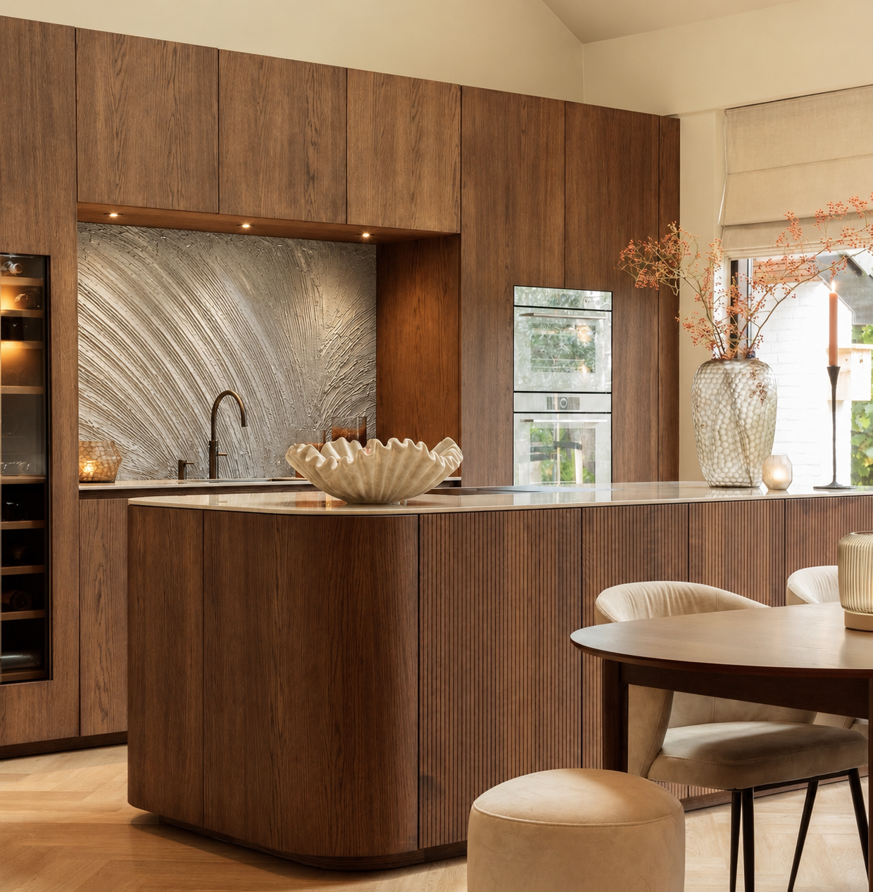 Zilveren wandafwerking, op locatie aangebracht